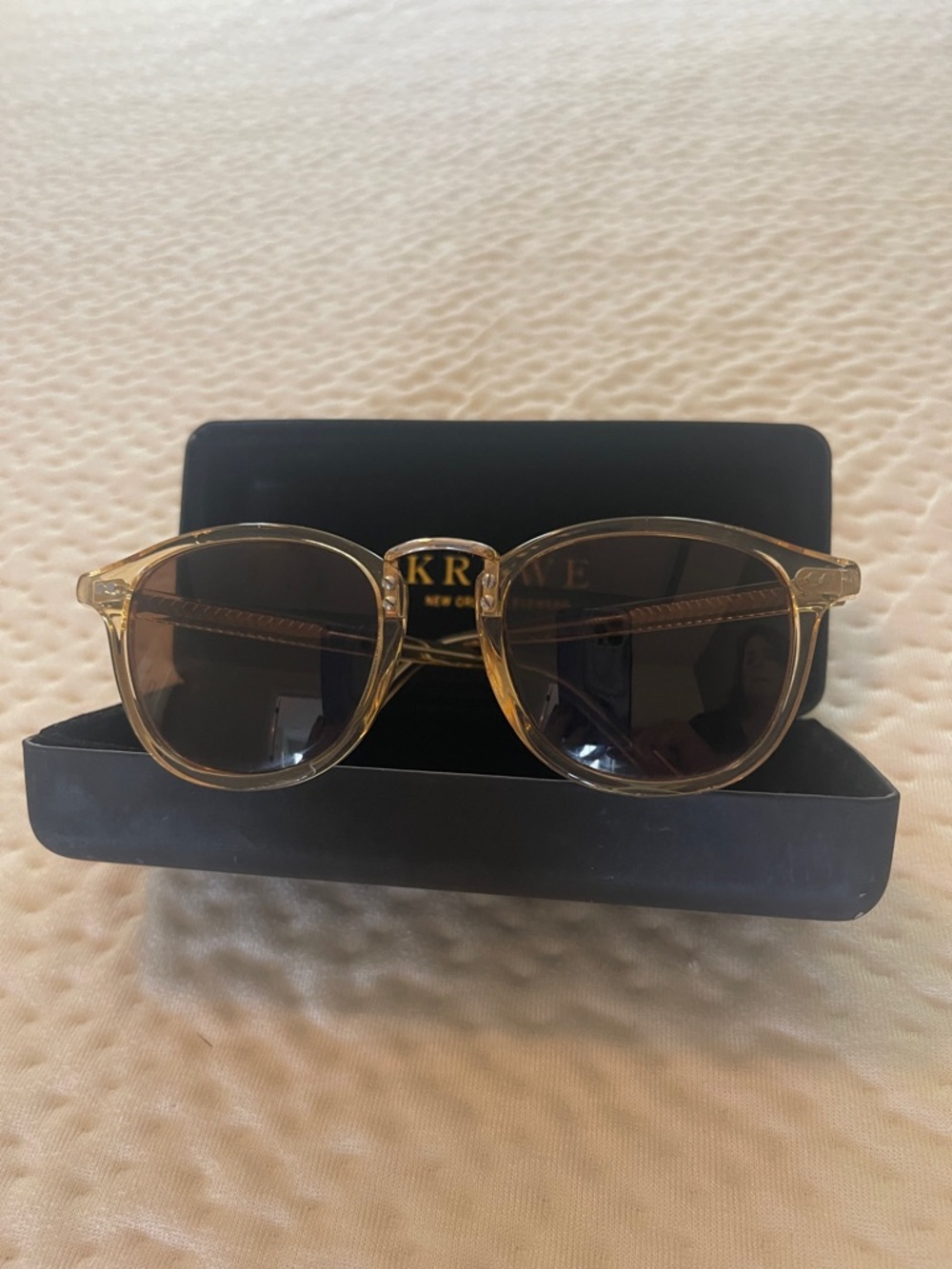 KREWE Gold Temple Sunglasses with Engraved Detail